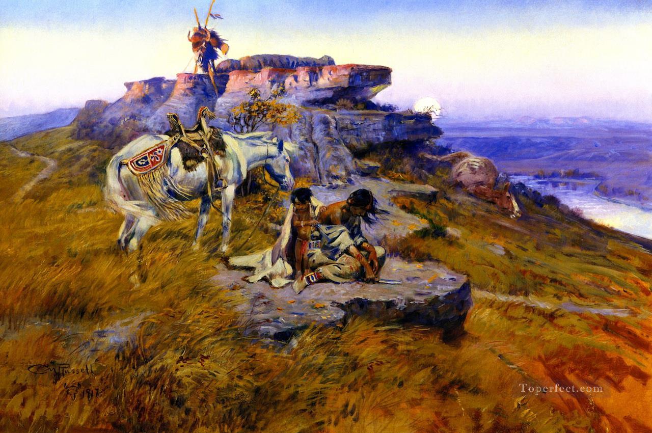 her heart is on the ground 1917 Charles Marion Russell Oil Paintings